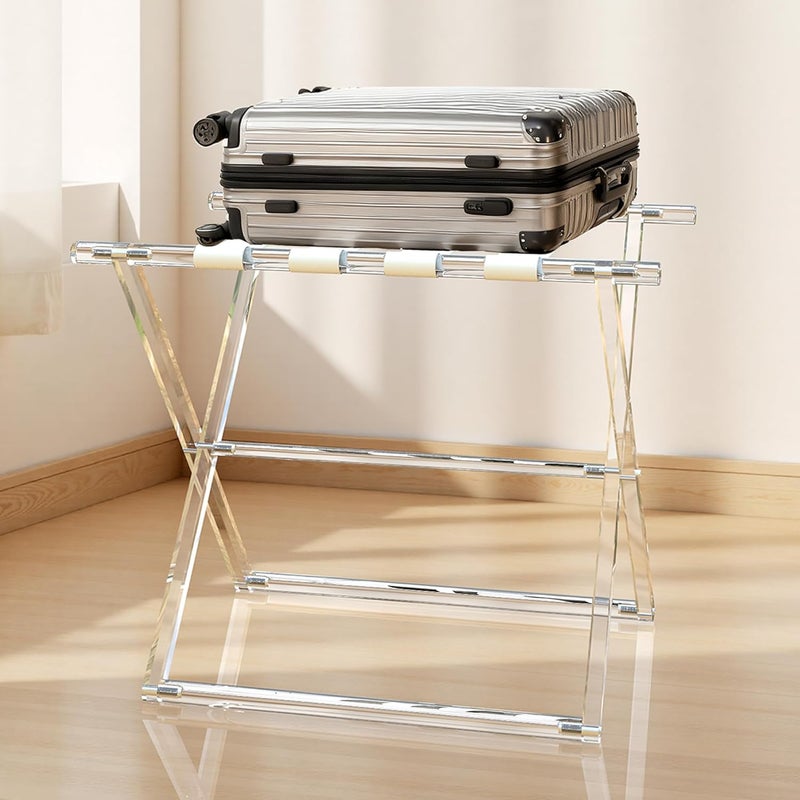 Verssure Acrylic Luggage Rack for Guest Room,Folding Luggage Rack with Leather Straps,Holds up to 120 lbs Suitcase Stand for Bedroom, Living Room and Hotel (Beige Leather) - Image 2